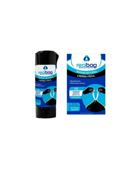 BOLSAS DE BASURA CIERRE FÁCIL 50X55CM NEGRAS, 15 UNIDADES