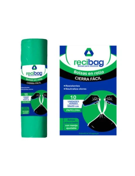 BOLSAS EN ROLLO CIERRA FÁCIL VERDES, 10 UNIDADES